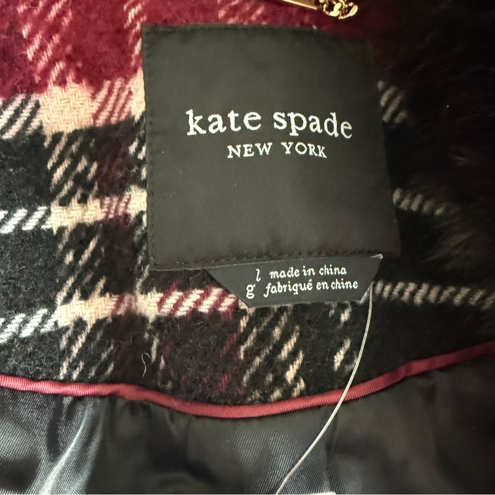 NWT Kate Spade Top Collar Fur Plaid Wool Coat - Picture 5 of 7